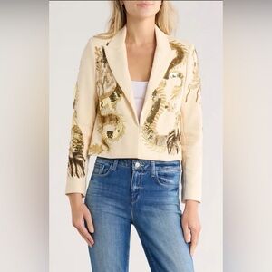 Lagence Beige Cotton Noely Sequin Dragon Blazer